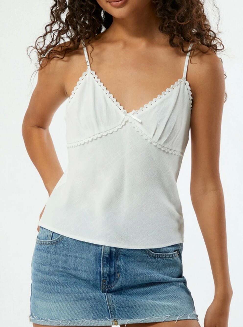 Y2K L.A. Hearts White Lace Trim Babydoll Cami Tank Top XL